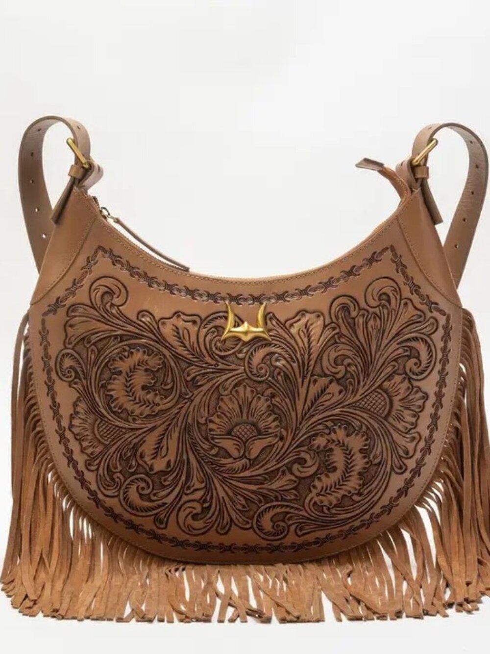 Western Lulella Hand tooled Leather Fringe Crossbody - Picture 2 of 8